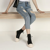 Handgemachte echte Martin-Stiefel, klobige Stiefeletten, Schwarz