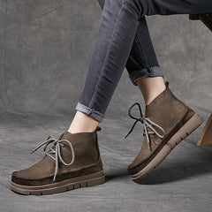 Handgemachte Schnürstiefeletten Weiche Kurze Stiefel für Herbst und Winter Kaffee/Khaki