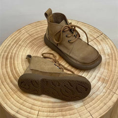 Handgemachte echte Martin-Stiefel, Schnürstiefeletten, Retro-Klobige Stiefeletten, Grau/Khaki/Kaffee