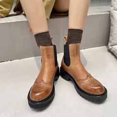 Handgemachte Wingtip Chelsea Boots Weiche Stiefeletten Chunky