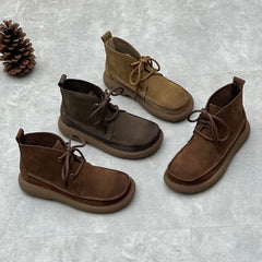 Handgemachte weiche Booties Runde Zehe Schnürschuhe flache Schuhe Stiefeletten Grau/Khaki/Kaffee