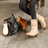 Soft Mid Calf Boots Fold Design Riding Boots Short Plush Lined For Winter