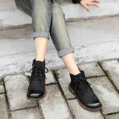 Botines de nobuk hechos a mano, estilo retro, con punta redonda, color café/negro