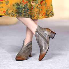 Botines de punta fina con tacón de gatito suave hechos a mano y cremallera lateral