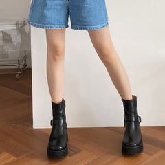 Plateau-Keilstiefel mit 70mm Absatz, Schnalle und Größenreißverschluss