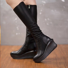Designer 83mm Knee-high Wedge Boots for Winter