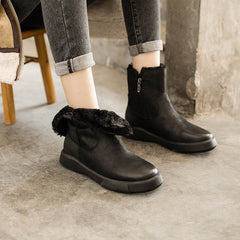 Chelsea-Stiefel mit seitlichem Reißverschluss, kurze Stiefel zum Wachsen für den Winter, schwarzes Fleecefutter/kaffeefarbenes Fleecefutter