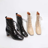 Lace-up Ankle Boots Nude Elegant Glove-Like Retro Boots Block Heel
