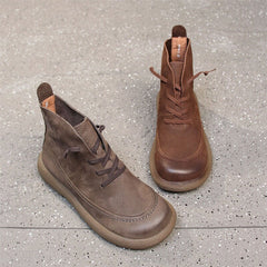 Round Toe Martin Boots Lace-Up Combat Boots Soft Ankle Boots