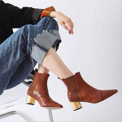 Chelsea-Stiefel mit Gummiband und spitzer Spitze, mit Absatz, echte Pumps, Stiefel/Booties