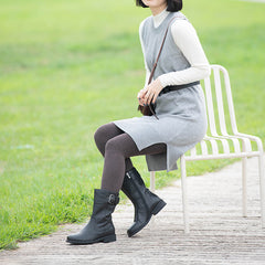 Damen Retro-Stiefel mit halbhoher Wade für den kalten Winter, klassische Martin-Stiefel, schwarzes kurzes Plüschfutter