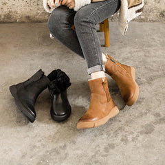 Chelsea-Stiefel mit seitlichem Reißverschluss, kurze Stiefel zum Wachsen für den Winter, schwarzes Fleecefutter/kaffeefarbenes Fleecefutter