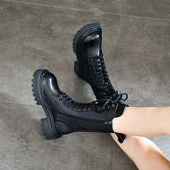 Biker Boots Lace-Up Combat Boots Retro Short Boots