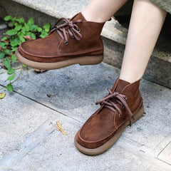 Handgemachte echte Martin-Stiefel, Schnürstiefeletten, Retro-Klobige Stiefeletten, Grau/Khaki/Kaffee