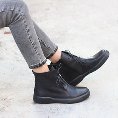 Retro Martin Stiefel zum Schnüren, weicher Oxford, lässiger Wanderstiefel, Braun/Schwarz