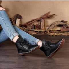 Handgemachte Retro Schnürstiefeletten mit Plüsch innen schwarz