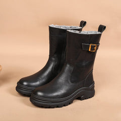 Damen Retro-Stiefel mit halbhoher Wadenlänge, mit Lammfell gefüttert, für kalte Winter