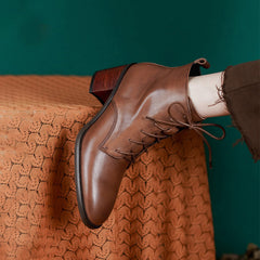 Botas de tacón alto con cremallera lateral y piel de vaca, botines suaves para caminar, color marrón y negro