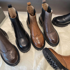 Handgemachte Wingtip Chelsea Boots Weiche Stiefeletten Chunky