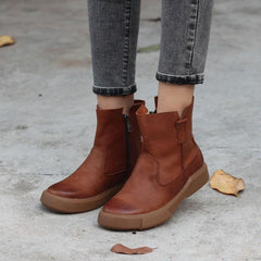 Botas Martin de piel de vaca retro, cómodas botas para caminar con cremallera, marrón/negro