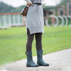 Damen Retro-Stiefel mit halbhoher Wadenhöhe und kurzem Plüschfutter für den kalten Winter, Schwarz/Blau