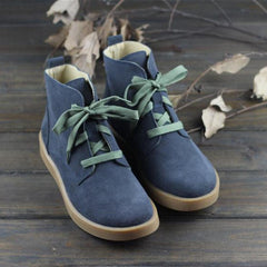 Nubukleder Martin Stiefel Fellfutter Casual Stiefeletten Hell Apricot/Dunkelblau