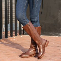 Botas altas hasta la rodilla suaves hechas a mano, botas de montar con cremallera lateral, forro corto de felpa