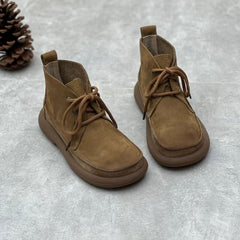 Handgemachte weiche Booties Runde Zehe Schnürschuhe flache Schuhe Stiefeletten Grau/Khaki/Kaffee