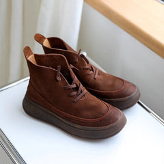 Handgemachte echte Martin-Stiefel, Schnürstiefeletten, Retro-Klobige Stiefeletten, Grau/Kaffee