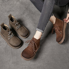 Handgemachte Schnürstiefeletten Weiche Kurze Stiefel für Herbst und Winter Kaffee/Khaki