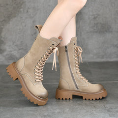 Biker Boots Lace-Up Combat Boots Retro Short Boots