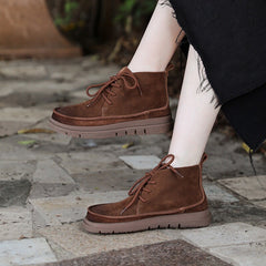 Handgemachte Schnürstiefeletten Weiche Kurze Stiefel für Herbst und Winter Kaffee/Khaki