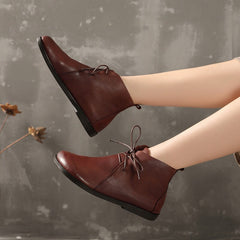 Botines Derby de mujer con suela suave, planos y punta redonda, color marrón y negro