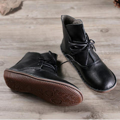 Handgemachte Retro Schnürstiefeletten mit Plüsch innen schwarz