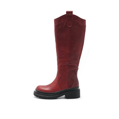 Belt Buckle Knee High Boots Cowboy Boots Chunky Riding Boots