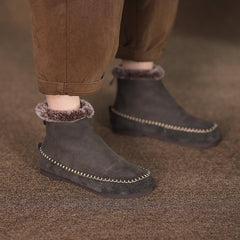 Handgemachte weiche Stiefeletten Retro Runde Zehen kurze Stiefel Chelsea Stiefel Rückseite Reißverschluss Kaffee/Grau/Braun