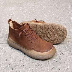 Round Toe Martin Boots Lace-Up Combat Boots Soft Ankle Boots Color Blocking