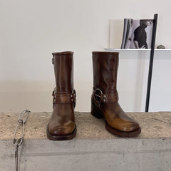 Echte kurze Stiefel Western Cowboystiefel Reitstiefel große runde Zehen