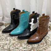 Womens Contrasting Embroidery Western Boots Cowboy Boots Short Boots