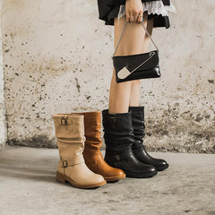 Reitstiefeletten mit Wadenlänge und Faltendesign, kurz, mit Plüschfutter oder zur Auswahl in Aprikose/Braun/Schwarz
