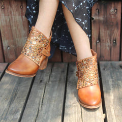 Stiefeletten mit Absatz Retro Nieten Bequemes Gehen Spitzschuh Kamel