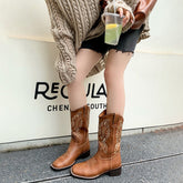 Western Bootss Mid Calf Boots Embroider- Black/Brown/Coffee Roper Cowgirl Boots