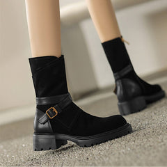 Botas de ante para mujer de media pantorrilla con hebillas para invierno