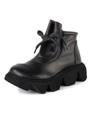 Botas retro informales con cordones, punta redonda y suela gruesa, de color liso