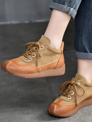 Zapatos casuales de cuero con cordones y empalmes