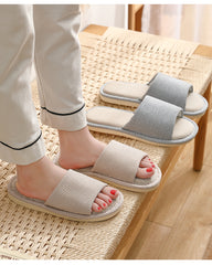 Pantuflas sencillas de lino y algodón con suela gruesa