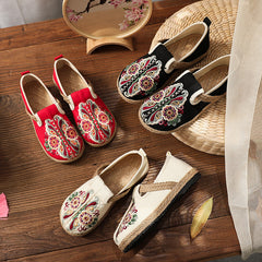 Flat Bottom Low-Top Breathable Embroidered Ethnic Casual Shoes
