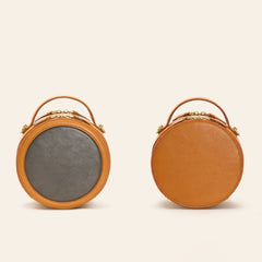 Mini bolso circular retro de piel de vacuno curtida vegetal