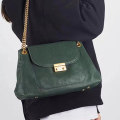 Bolso de hombro clásico de piel de vaca curtida vegetal con diseño sencillo