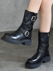 Klassische Ritterstiefel mit Gürtelschnalle aus Leder